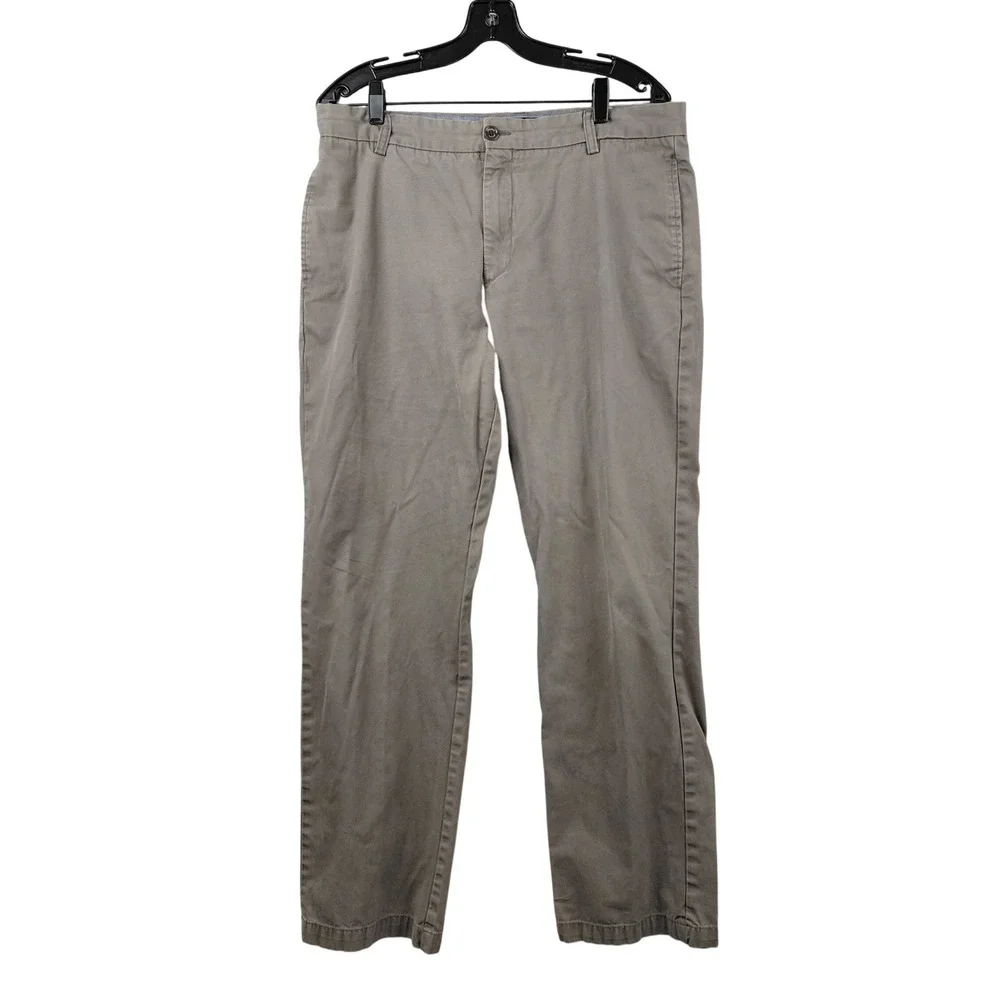 Banana Republic Gavin Flat Front Chino Pants Mens 35x32 Khaki Straight‎ Cotton